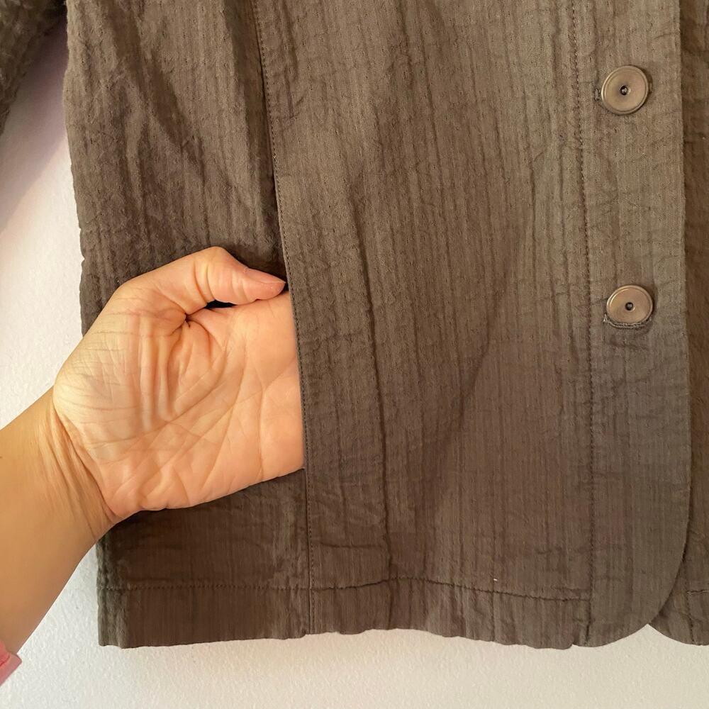 Eileen Fisher Brown Button Down Jacket Textured Layer Cotton Stand Collar XS - Picture 5 of 10